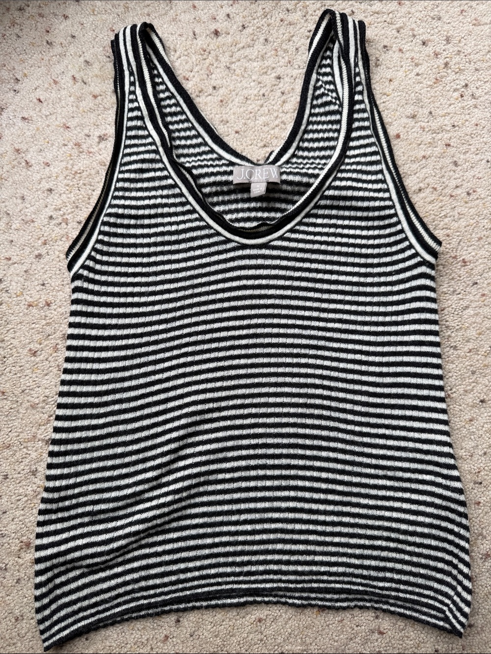 J. Crew Black & White Striped Ribbed V-Neck Tank
